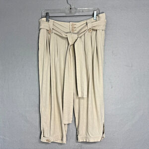 Vintage Charlotte Russe Capri Linen Blend Pants Belted Size 11 Pleated Y2K